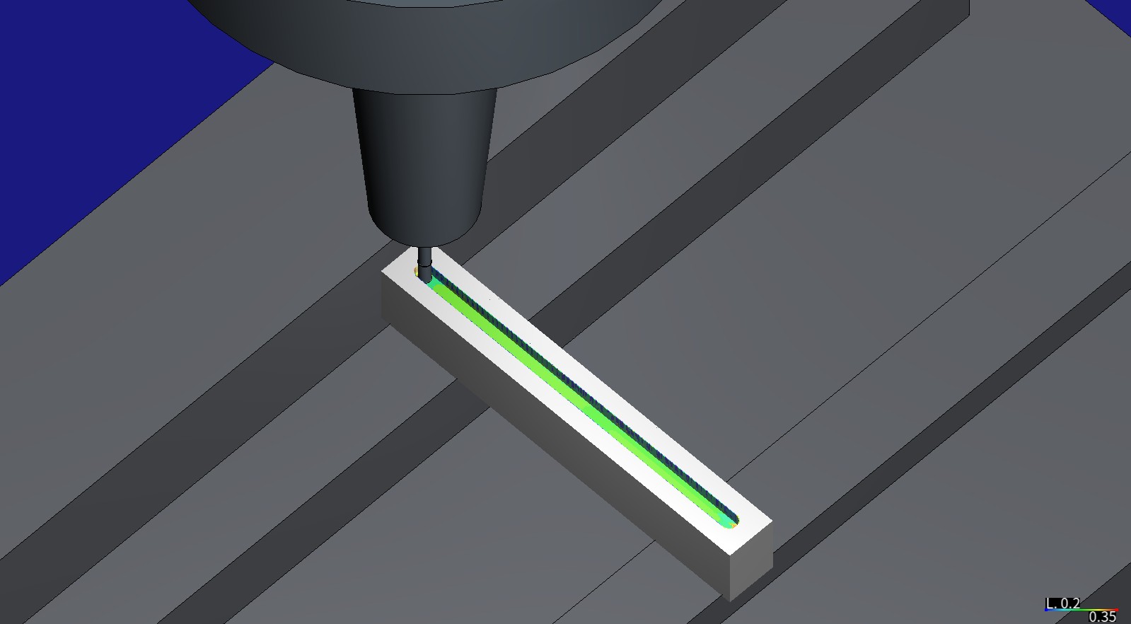 The same view after HiNC's optimization: the slot's faces green, nearer the 0.333 target