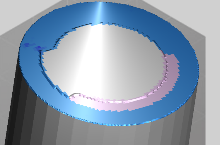 Coarse mesh: geometry removal outruns physics, leaving a large pink trail