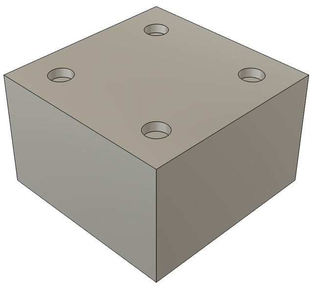 The data set's rendering of part 2: the block with four round holes in its top face