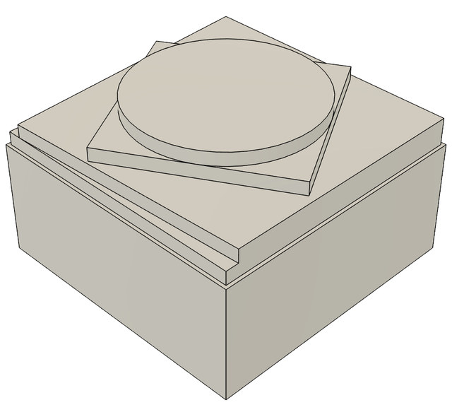The data set's rendering of part 8: a disc on a square turned 30 degrees, on stepped levels of the block