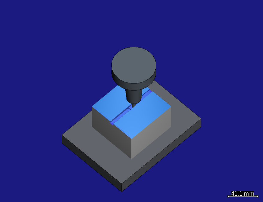 Part 1 in HiNC: a shrink-fit holder holding a 6 mm end mill in the slot of an 80 × 80 mm block on a fixture plate